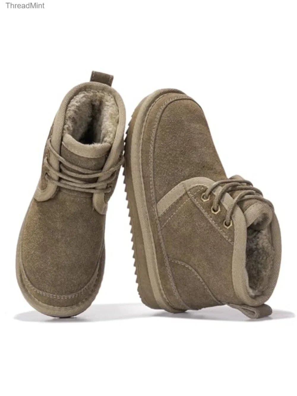 Genuine Leather Fur-Lined Lace-Up Ankle Boots Kids